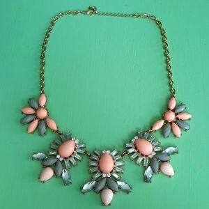 Flowered coral gray gemstone rhinestone costume jewelry necklace